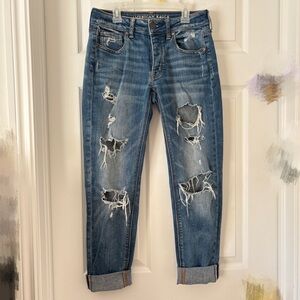 American Eagle Outfitters Tomgirl Jeans Ripped Distressed Button Fly Size 0R